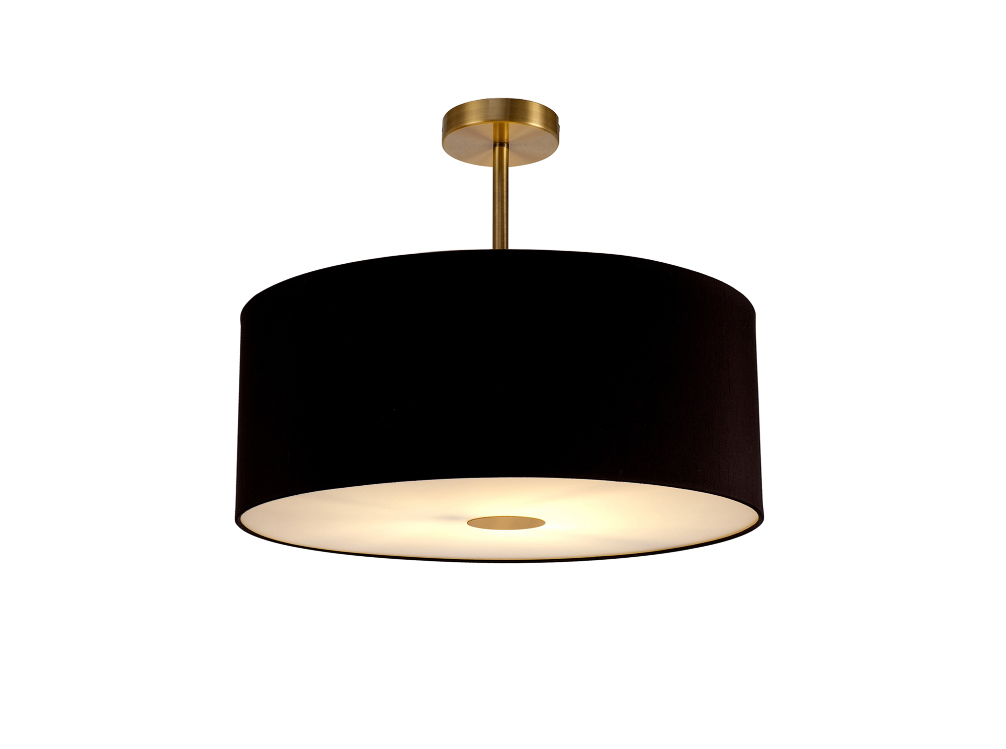 Baymont 50cm Semi Flush 1 Light Antique Brass, Midnight Black/Green Olive, Frosted Diffuser